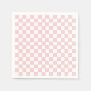 Serviette En Papier Rose Pâle et Blanc à Carreaux