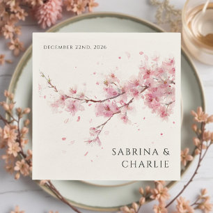 Serviette En Papier Rose Pâle Fleur de Cerisier Élégant Mariage Floral