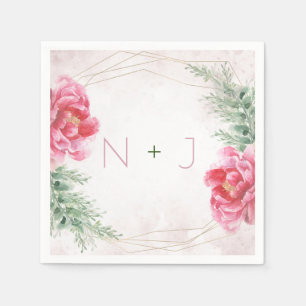 Serviette En Papier Rose Pâle Floral Végétal Aquarelle Mariage