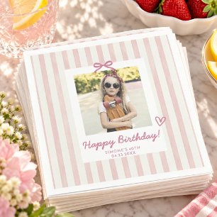 Serviette En Papier Rose Pâle Photo Ruban Anniversaire Chic