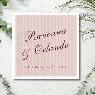 Serviette En Papier Rose Pâle Rétro Rayures Bourgogne Mariage