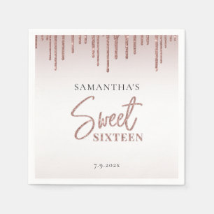 Serviette En Papier Rose Parties scintillant or Drip Script Sweet 16 p