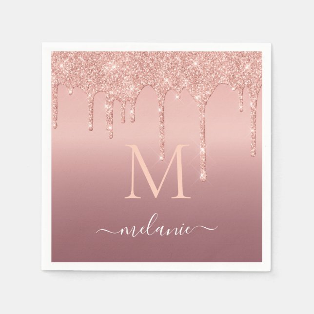 Serviette En Papier Rose Parties scintillant or serviettes Nom et lett (Devant)