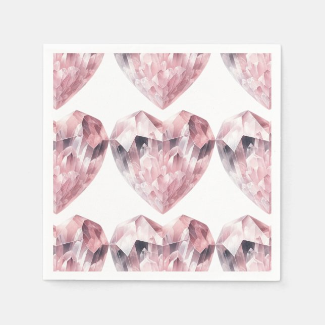 Serviette En Papier Rose Quartz Cœur Rose Cristal d'Amour Fête (Devant)