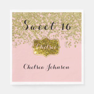 Serviette En Papier Rose Quartz Parties scintillant Gold Sweet 16