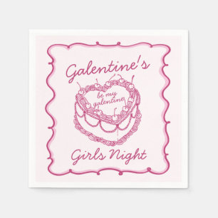 Serviette En Papier Rose Retro Coquette Gâteau Cerise Galentines Cœur 