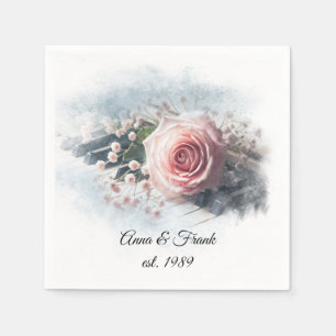 Serviette En Papier Rose rose Anniversaire Sur Touches De Piano