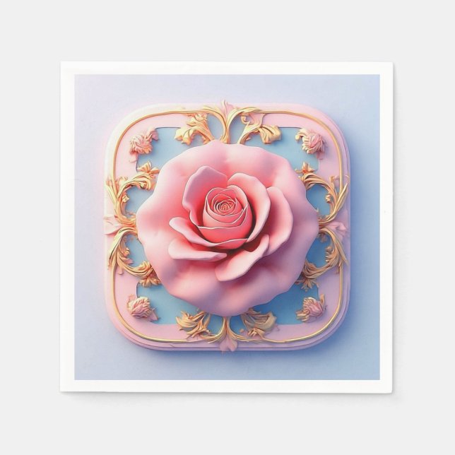 Serviette En Papier Rose rose Avec Détails Ornementaux Or Intricte (Devant)