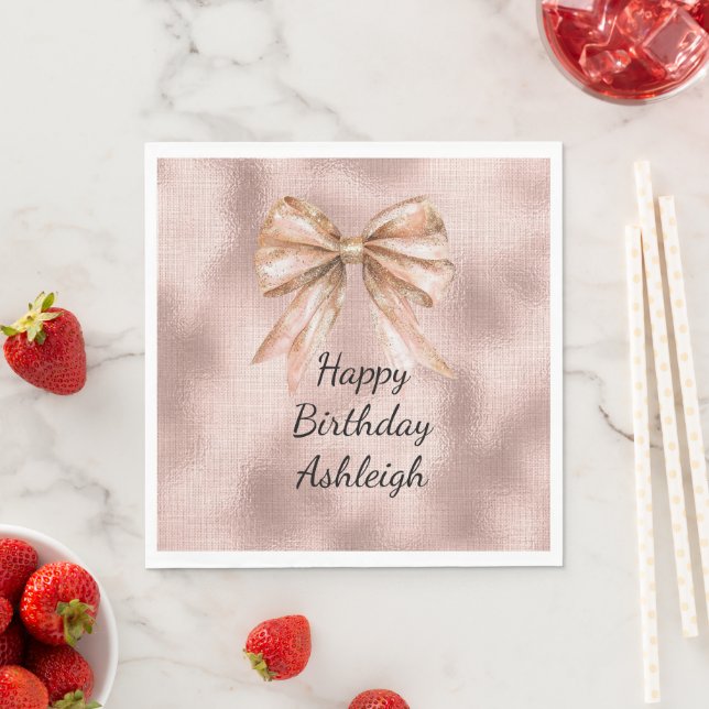 Serviette En Papier Rose rose Blush Gold Bow Anniversaire (En situation)