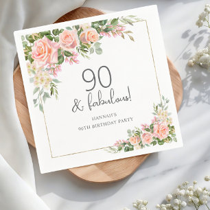 Serviette En Papier Rose rose de Peach Floral 90e anniversaire