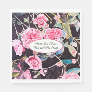 Serviette En Papier Rose rose eau aquarelle mariage vintage chou