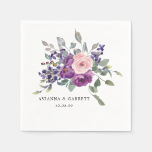 Serviette En Papier Rose rose et violet Floral Mariage personnalisé