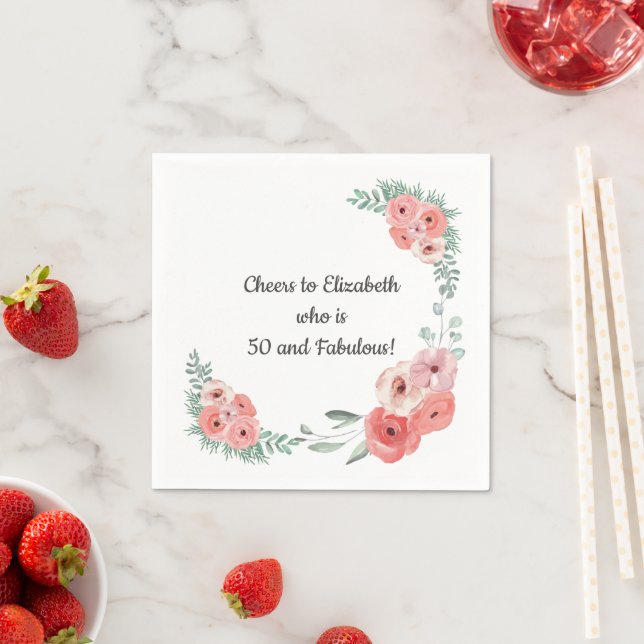 Serviette En Papier Rose rose floral 50 et fabuleux (En situation)