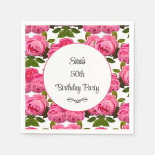Serviette En Papier Rose rose personnalisée Fête d'anniversaire 50 ans