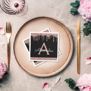 Serviette En Papier Rose Rose Rose Gold Parties scintillant Noir Monog