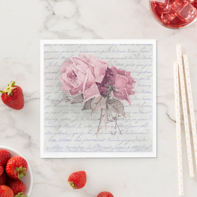 Serviette En Papier Rose rose souple sur papier fixe personnalisé (En situation)
