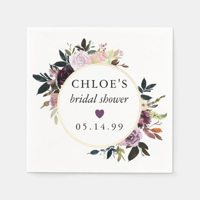 Serviette En Papier Rose rose violet Fête des mariées florale (Devant)