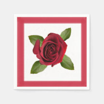 Rose rouge avec papier frontière Napkin