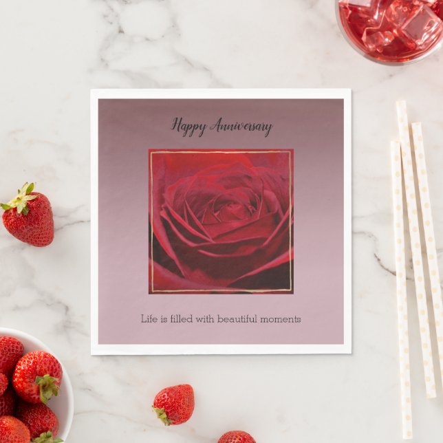 Serviette En Papier Rose rouge beaux moments (En situation)