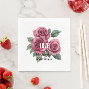 Serviette En Papier Rose rouge blanc Mariage d'amour Floral