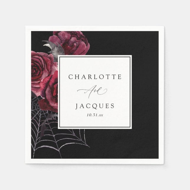 Serviette En Papier Rose rouge et chauves-souris Halloween Mariage - N (Devant)