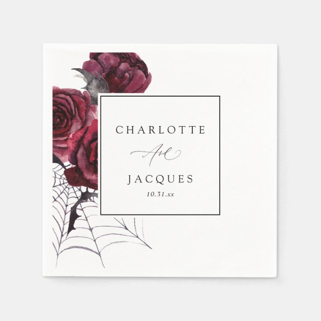 Serviette En Papier Rose rouge et chauves-souris Mariage d'Halloween - (Devant)