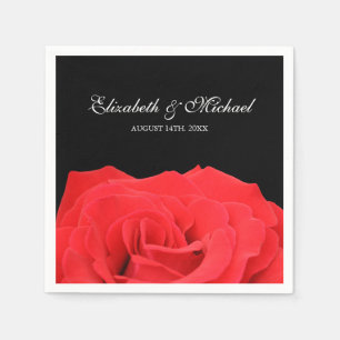 Serviette En Papier Rose rouge et noir Mariage personnalisé