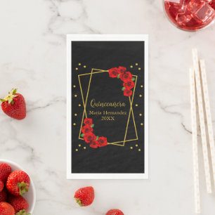 Serviette En Papier Rose rouge Noir et or Quinceañera