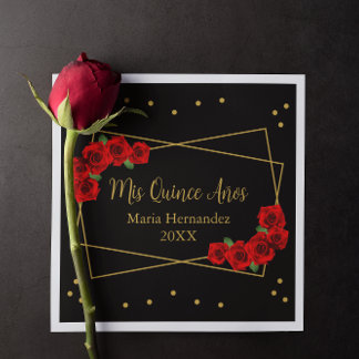 Serviette En Papier Rose rouge Noir et or Quinceañera