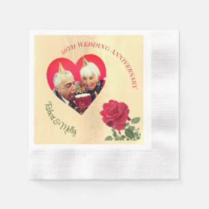Serviette En Papier Rose Rouge personnalisé pour Anniversaire