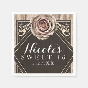 Serviette En Papier Rose rustique Élégant de bois clair Diamant Party