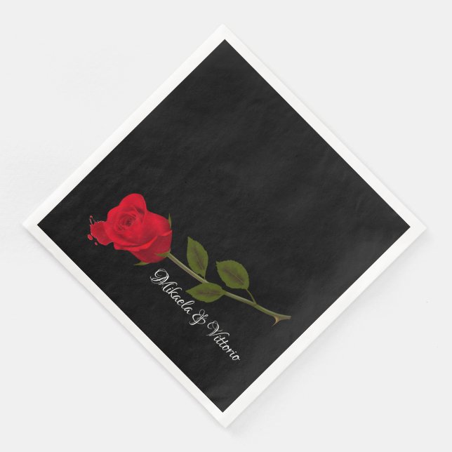 Serviette En Papier Rose sanglant Élégant Mariage gothique noir (Coin)
