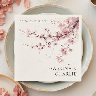 Serviette En Papier Rose saumon Fleur de cerisier Élégant Mariage flor