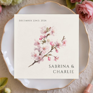 Serviette En Papier Rose saumonée Fleur de cerisier Élégant Mariage fl