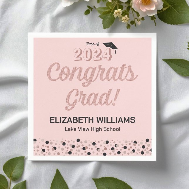 Serviette En Papier Rose Script Confetti Félicats Grille Pink Napkin (Créateur téléchargé)