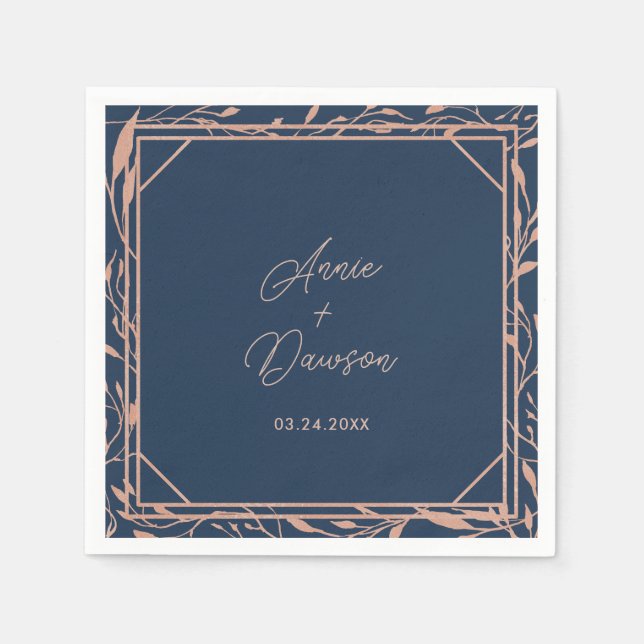 Serviette En Papier Rose simple élégant Gold & Mariage de marine (Devant)