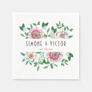 Serviette En Papier Rose vert Boho   serviettes à fleurs