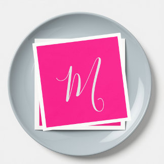 Serviette En Papier rose vif chic monogramme