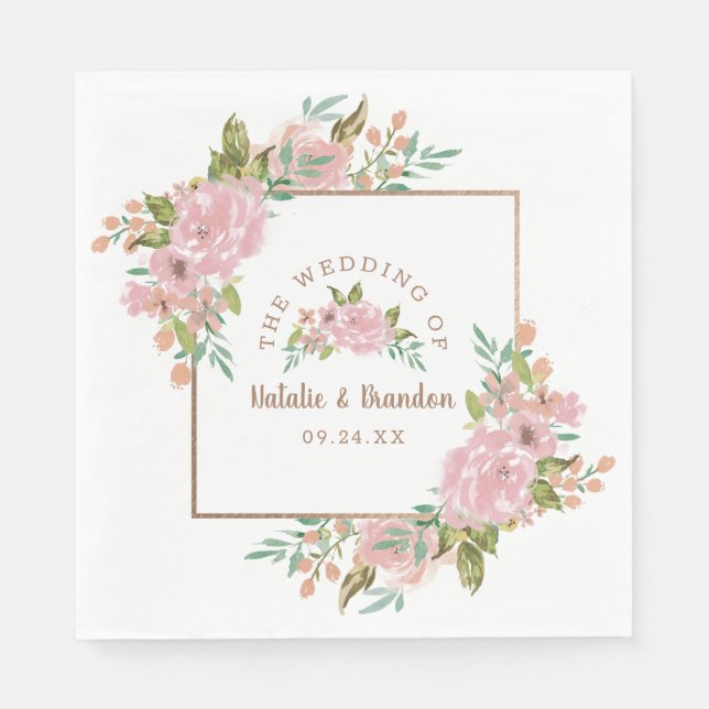 Serviette En Papier Rose Vintage Dusty rose Mariage Monogramme (Devant)