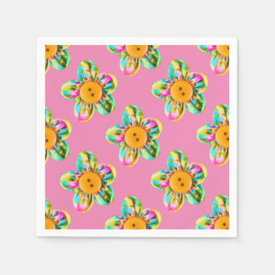 Serviette En Papier Rose, violet, fleurs jaunes sur rose doux