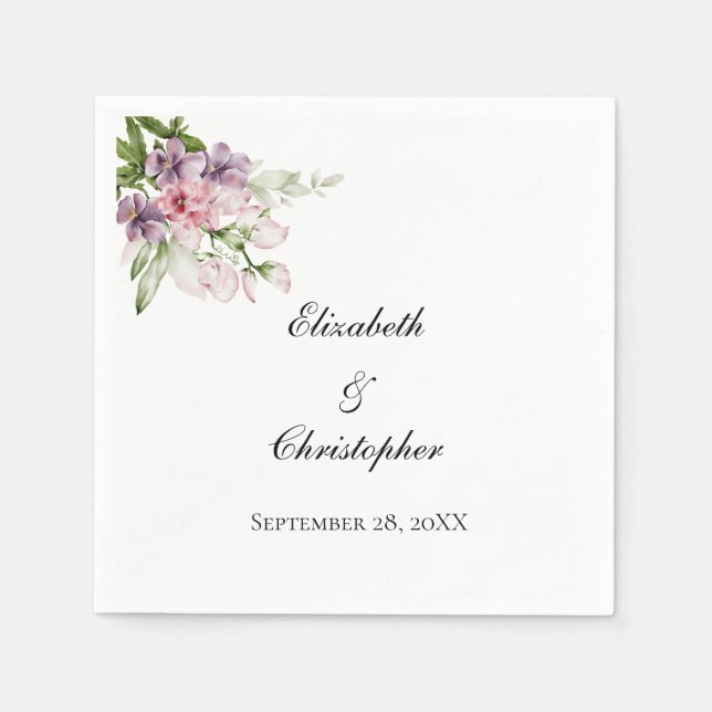 Serviette En Papier Rose violet vert Floral vert Vert Mariage élégant (Devant)