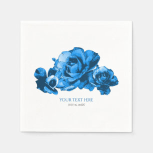 Serviette En Papier Roses Aquarelle Bleues Mariage Élégant