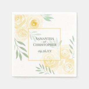 Serviette En Papier Roses Aquarelle Jaune Beurre Élégant Mariage