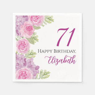Serviette En Papier Roses Aquarelle Rose 71e Anniversaire Papier