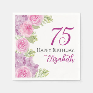 Serviette En Papier Roses Aquarelles Roses 75e Anniversaire Papier