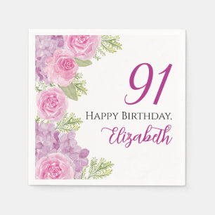 Serviette En Papier Roses Aquarelles Roses 91e Anniversaire Papier