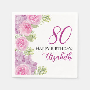 Serviette En Papier Roses Aquarelles Roses Fête 80 Ans Papier