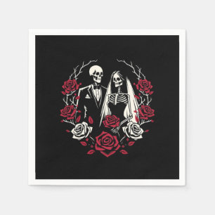Serviette En Papier Roses blanc rouge et noir squelette Mariage couple