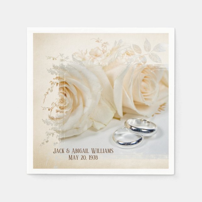 Serviette En Papier roses blanches d'anniversaire et groupes mariages (Devant)