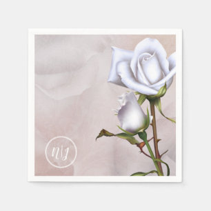 Serviette En Papier Roses Blanches Douces Romantiques Élégant Mariage 